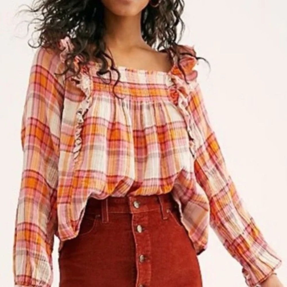 Free People • Cotton Sienna Plaid Top Pullover • large / cottagecore style